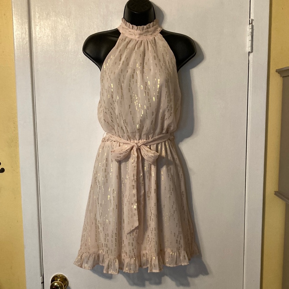 Aqua Pale Pink Gold Foil Print Dress